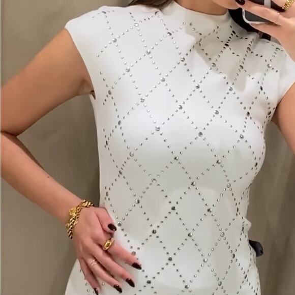 ZARA STUDDED STRETCH KNIT DRESS - Picture 3 of 10